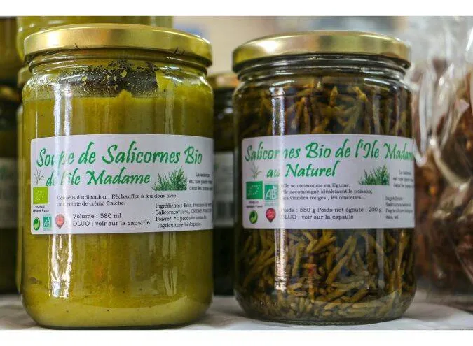Soupe de salicornes et salicornes bio de l'île Madame en bocaux