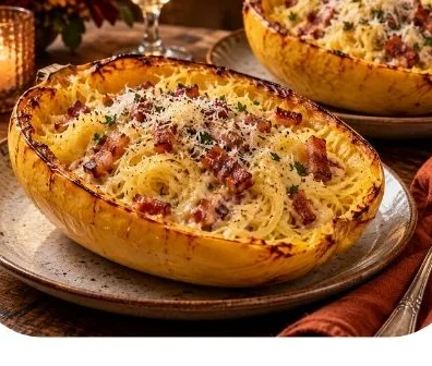 Courge spaghetti façon carbonara
