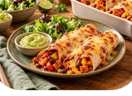 Fajitas gratinées aux légumes rôtis et guacamole